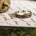 (In-Stock) The Great War Silver | Men's Sterling Silver Wedding Band with 1903 Springfield Rifle Stock Wood & WWI Uniform - Size 11.25 | 6mm Wide