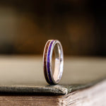 (In-Stock) The Maiden | Women's Silver Wedding Band with Walnut Wood & Lavender - Size 6.5 | 4mm Wide