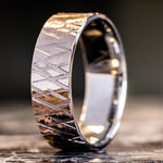 (In-Stock) Men's Thatched 10k White Gold Geometric Wedding Band - Size 11.5 | 8mm Wide