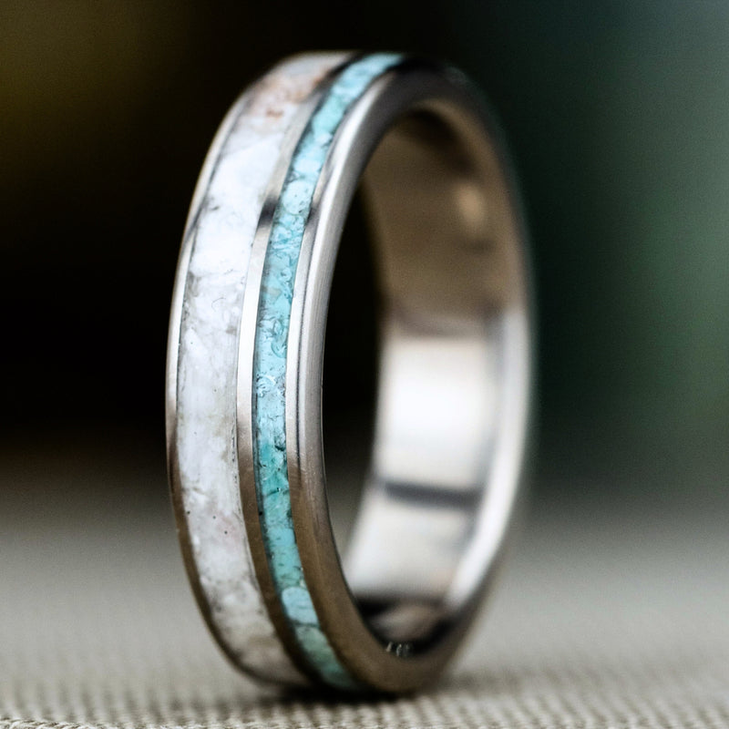 The Coast | Men's Titanium Wedding Band with Oyster Shell & Turquoise