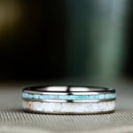The Coast | Men's Titanium Wedding Band with Oyster Shell & Turquoise