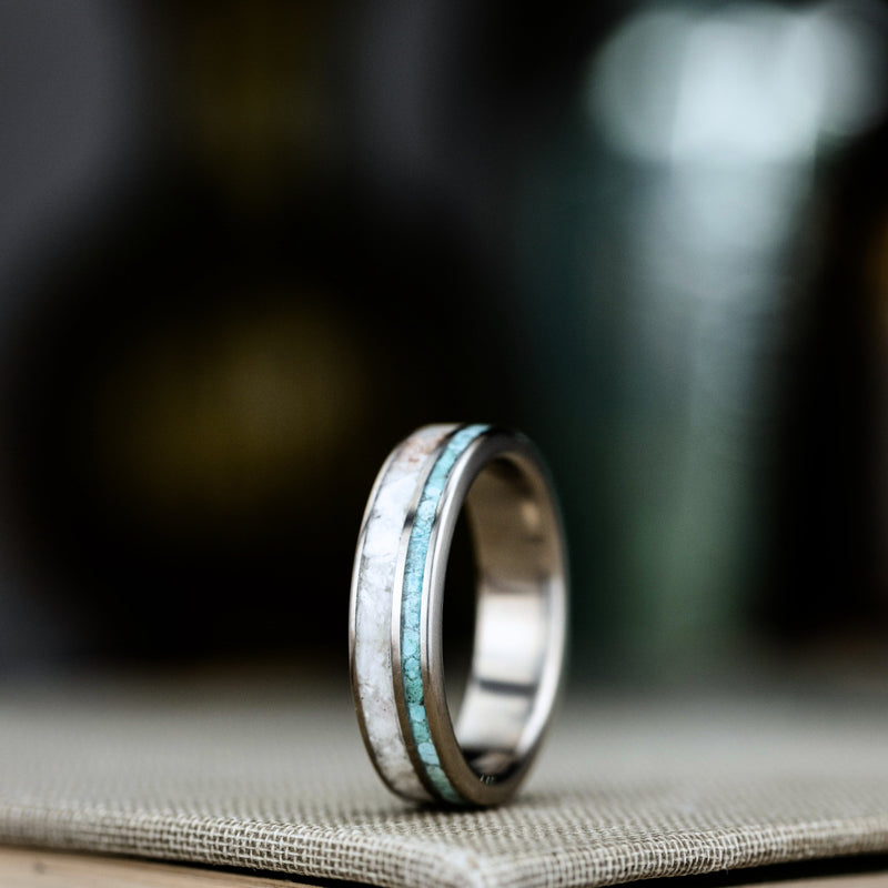 The Coast | Men's Titanium Wedding Band with Oyster Shell & Turquoise