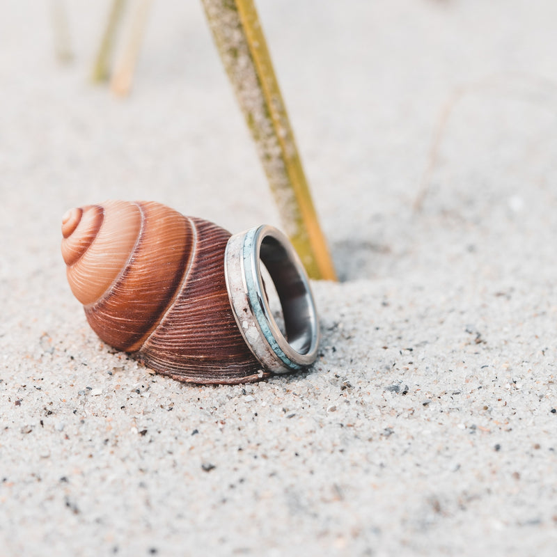The Coast | Men's Titanium Wedding Band with Oyster Shell & Turquoise