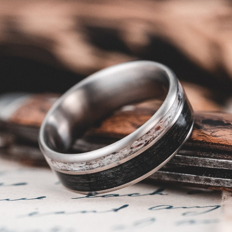 The Gent's Weekend | Men's Elk Antler, Whiskey Barrel & Titanium Wedding Band