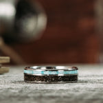 The Horizon | Men's Titanium Wedding Band with Meteorite & Turquoise