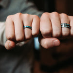 (In-Stock) The Trailsman - Titanium Wedding Band with Turquoise and Coffee - Size 10.5 | 8mm Wide