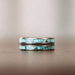 (In-Stock) The Trailsman - Titanium Wedding Band with Turquoise and Coffee - Size 10.5 | 8mm Wide