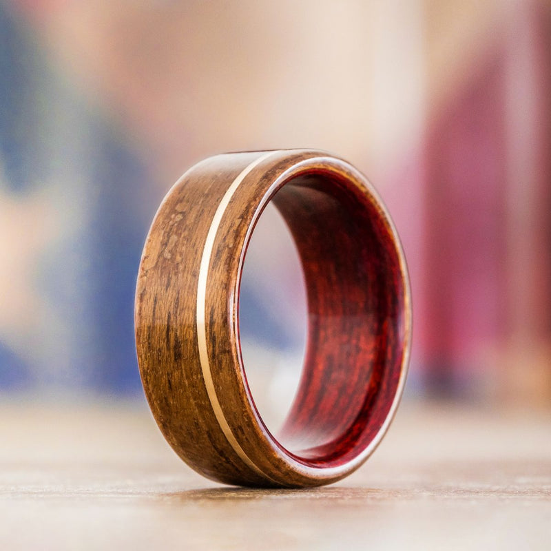 (In-Stock) The USS New Jersey - Bloodwood Edition | Wood Wedding Band with Copper Offset Inlay - Size 11 | 8mm Wide