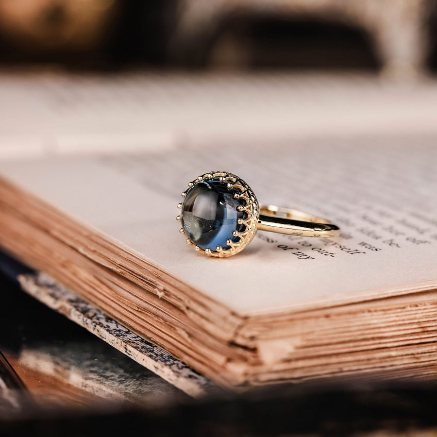 Vintage-Inspired-AA-Natural-London-Blue-Topaz-Cabochon-Ring-Crown-Prong-Bezel-Setting-The-Maya-Rustic-And-Main