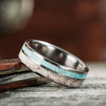 The Wapiti | Women's Titanium Wedding Band with Elk Antler and Turquoise