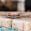 The Whiskey River | Men's Gold Whiskey Barrel Wood & Turquoise Wedding Band