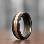 (In-Stock) The Whiskey Triple - Whiskey Barrel Wood Wedding Band with White Gold Inlays - Size 10 | 9mm Wide