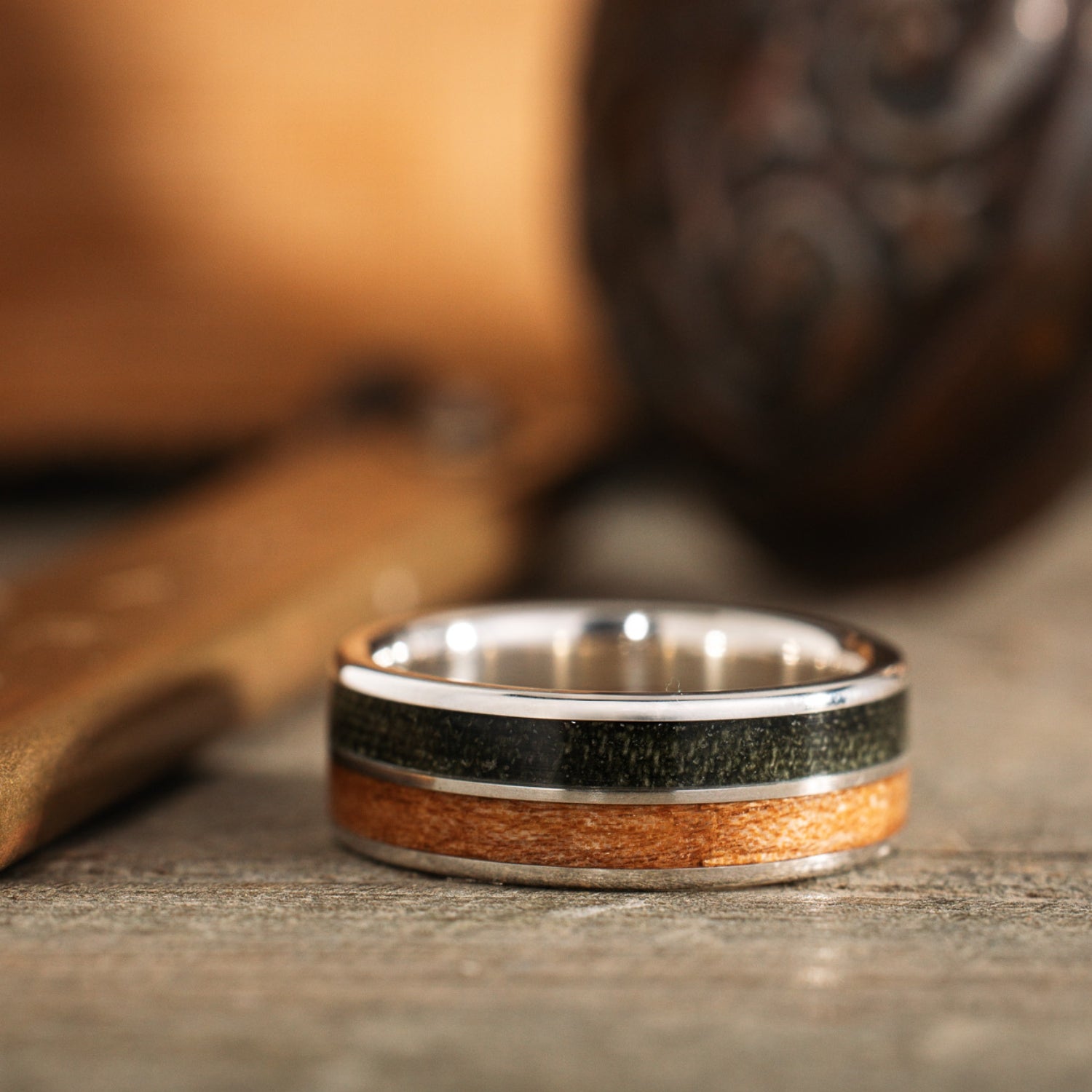 Silver Ring with Propeller Wood & Flight Suit - Size 10.75 | 8mm