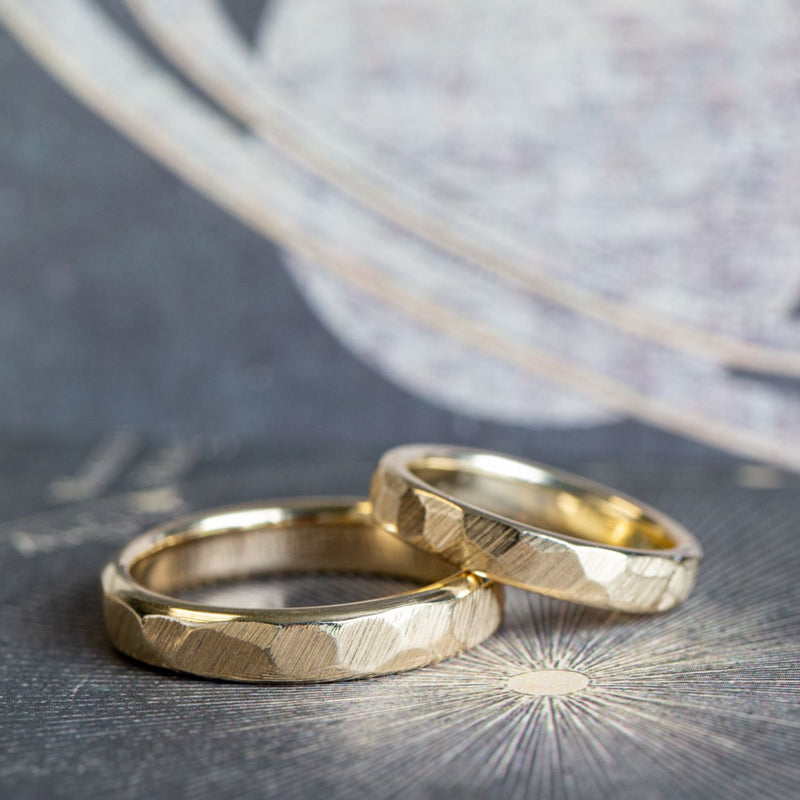The Apollo & Luna - His and Hers Matching Hammered Gold Wedding