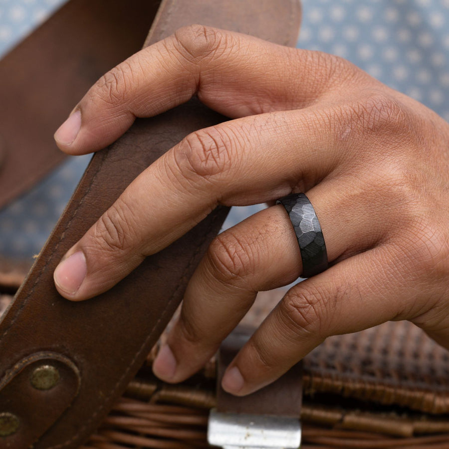 The Apollo Noir Men's Faceted Black Titanium Wedding Band :: Shown in 8mm Wide | Black Titanium