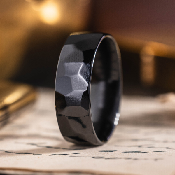 The Apollo Noir Mirrored | Men's Faceted Black Titanium Wedding
