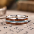 arizonan-turquoise-wood-inlay-silver-titanium-wedding-ring-front-view-rustic-and-main