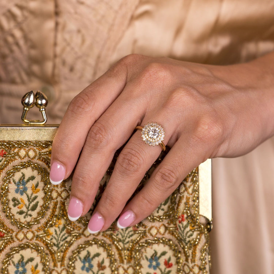 Art Deco-Inspired Double Halo Round Diamond Engagement Ring