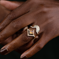 The Eileen | Art-Deco-Inspired Princess Cut Padparadscha Sapphire Engagement Ring with Diamond Accents