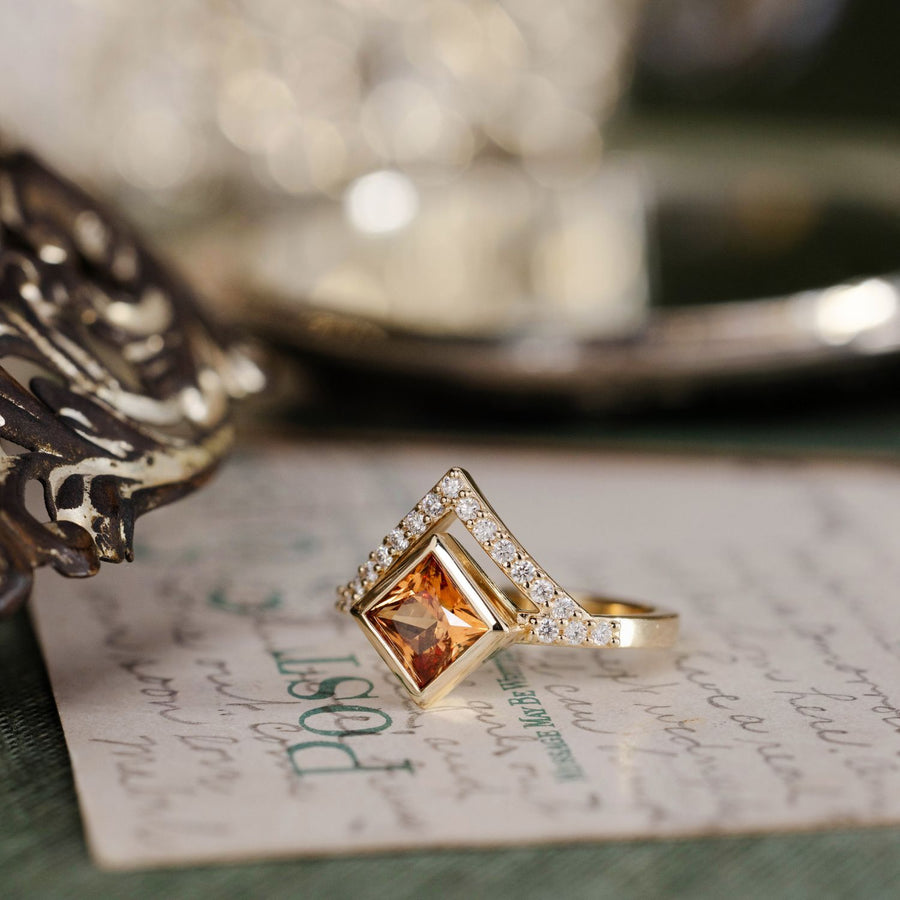 art-deco-princess-cut-padparadscha-pink-orange-sapphire-diamond-orientation-bezel-set-geometric-diamond-accent-the-eileen-rustic-and-main