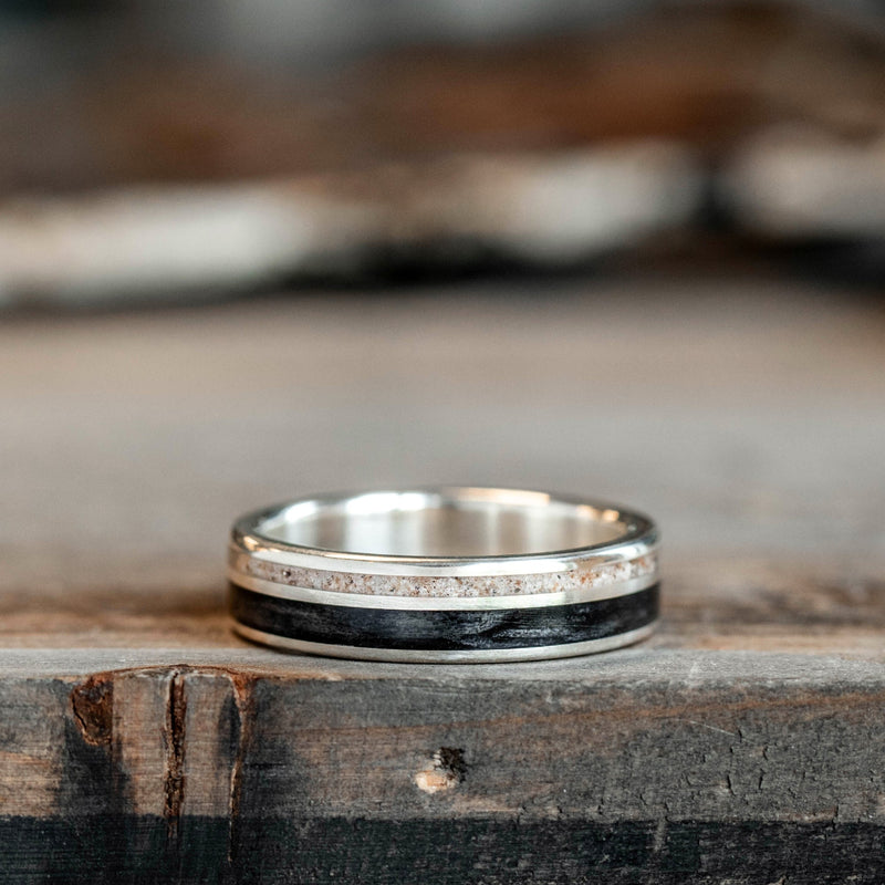       audrey-silver-elk-antler-weathered-whiskey-barrel-womens-wedding-band-rustic-and-main