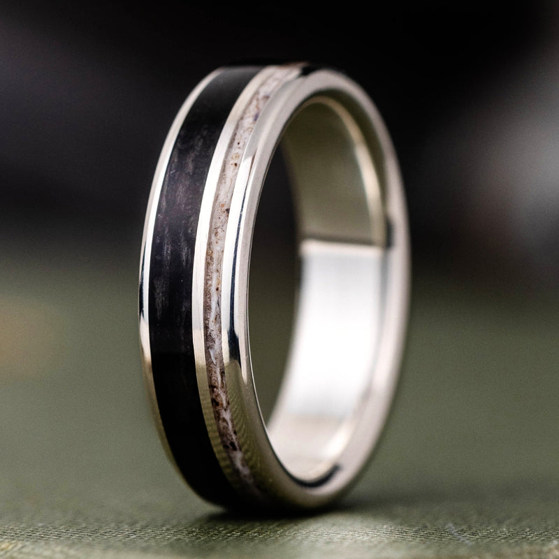 (In-Stock) The Audrey | Women's Whiskey Barrel & Antler Silver Ring - Size 7 | 5mm Wide