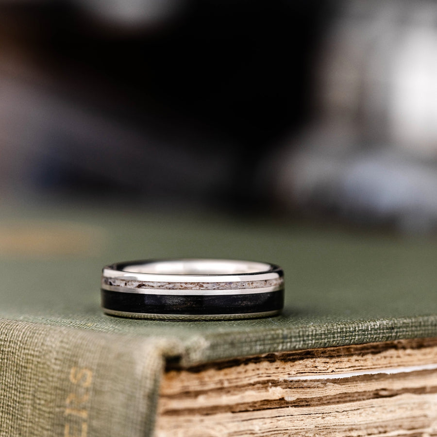 The Audrey | Women's Whiskey Barrel & Antler Silver Ring