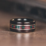 (In-Stock) The MacGregor Tartan Wood Wedding Band with 14k Rose Gold Inlays - Size 10.25 | 9mm Wide