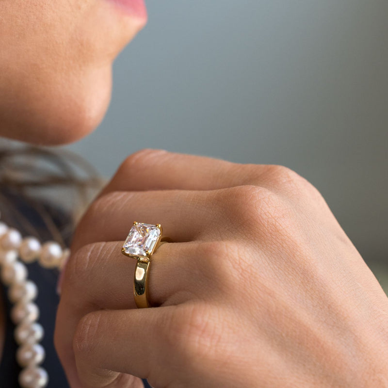 chunky-east-west-emerald-cut-diamond-engagement-ring-thick-gold-band-the-mina-rustic-and-main