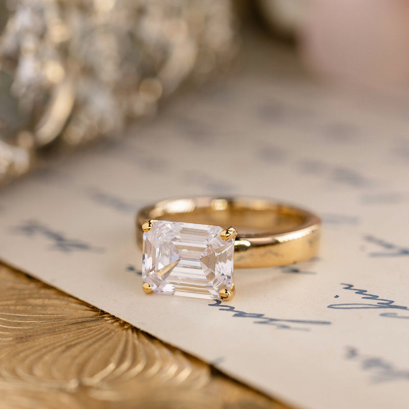 chunky-east-west-emerald-cut-diamond-engagement-ring-thick-gold-band-the-mina-rustic-and-main