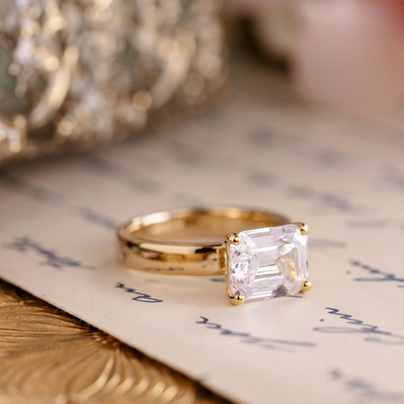 chunky-east-west-emerald-cut-diamond-engagement-ring-thick-gold-band-the-mina-rustic-and-main