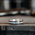 (In-Stock) The Lillian - Women's Titanium Ring with Turquoise and Coffee Inlays - Size 6.5 | 6mm Wide