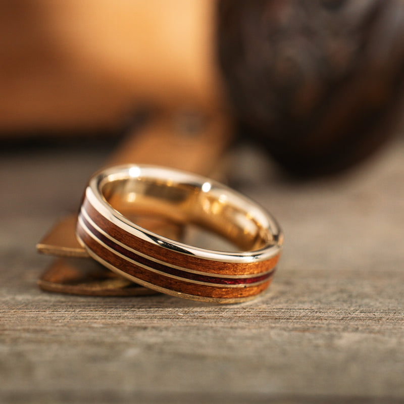 custom-mens-14k-yellow-gold-wedding-band-black-cherry-purpleheart-wood-inlays-size-9-75-6mm-wide