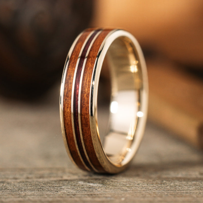 custom-mens-14k-yellow-gold-wedding-band-black-cherry-purpleheart-wood-inlays-size-9-75-6mm-wide