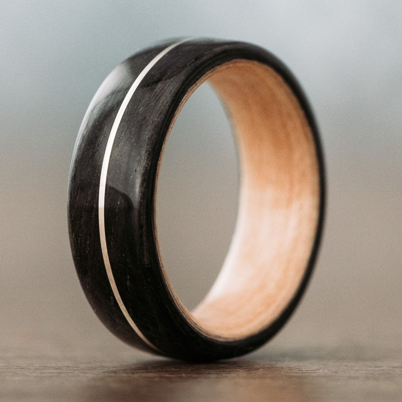custom-mens-whiskey-barrel-wood-wedding-band-maple-liner-silver-inlay
