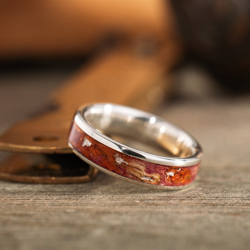 custom-silver-ring-orange-lilies-pink-peonies-silver-flakes-size-5-5mm-wide