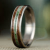 (In-Stock) Custom Titanium Wedding Band with M1 Garand Rifle Stock & Imperial Diopside - Size 9.25 | 6mm Wide