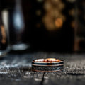 (In-Stock) The Dark Star | Men's 10K White Gold Wedding Band with Whiskey Barrel Wood & Meteorite Dust - Size 10.5 | 8mm Wide