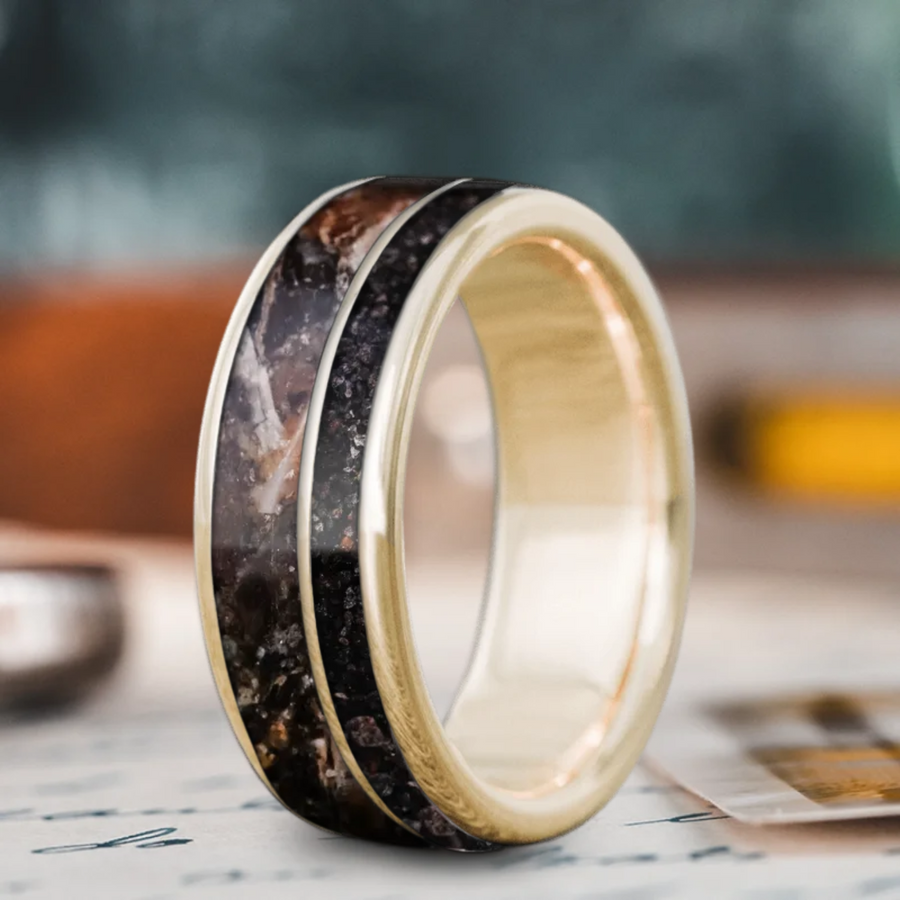Custom Design - 2-Inlay Offset Band Ring -nhs4ro