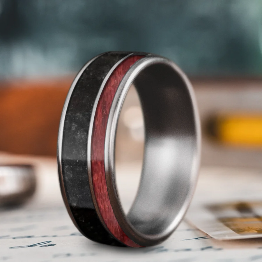 Custom Design - 2-Inlay Offset Band Ring -fh4kas
