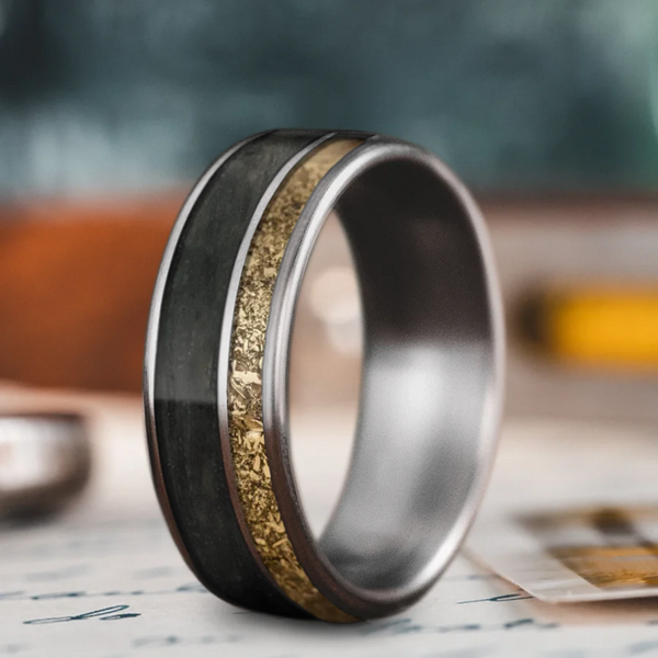 Custom Design - 2-Inlay Offset Band Ring -4qe7jw