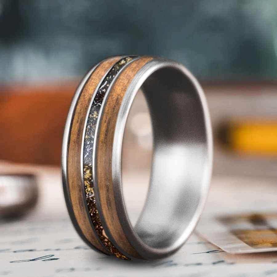 Custom Design - 3-Inlay Narrow Center Ring -q9202t