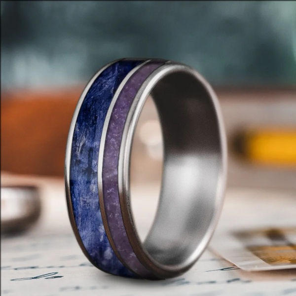 Custom Design - 2-Inlay Offset Band Ring -cqfz2n