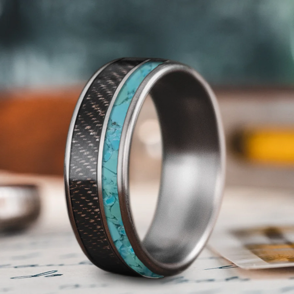 Custom Design - 2-Inlay Offset Band Ring -r3gw2r