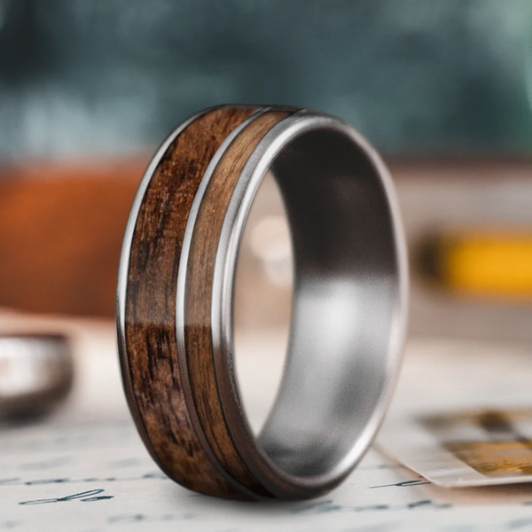Custom Design - 2-Inlay Offset Band Ring -hcsfdq