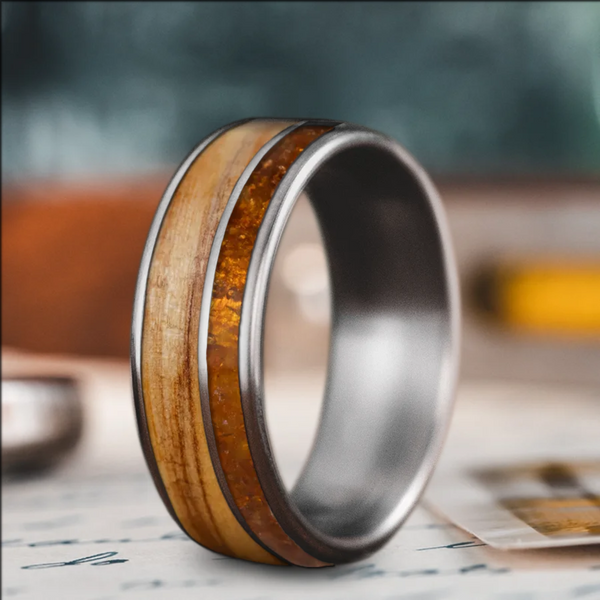 Custom Design - 2-Inlay Offset Band Ring -8dvkuf