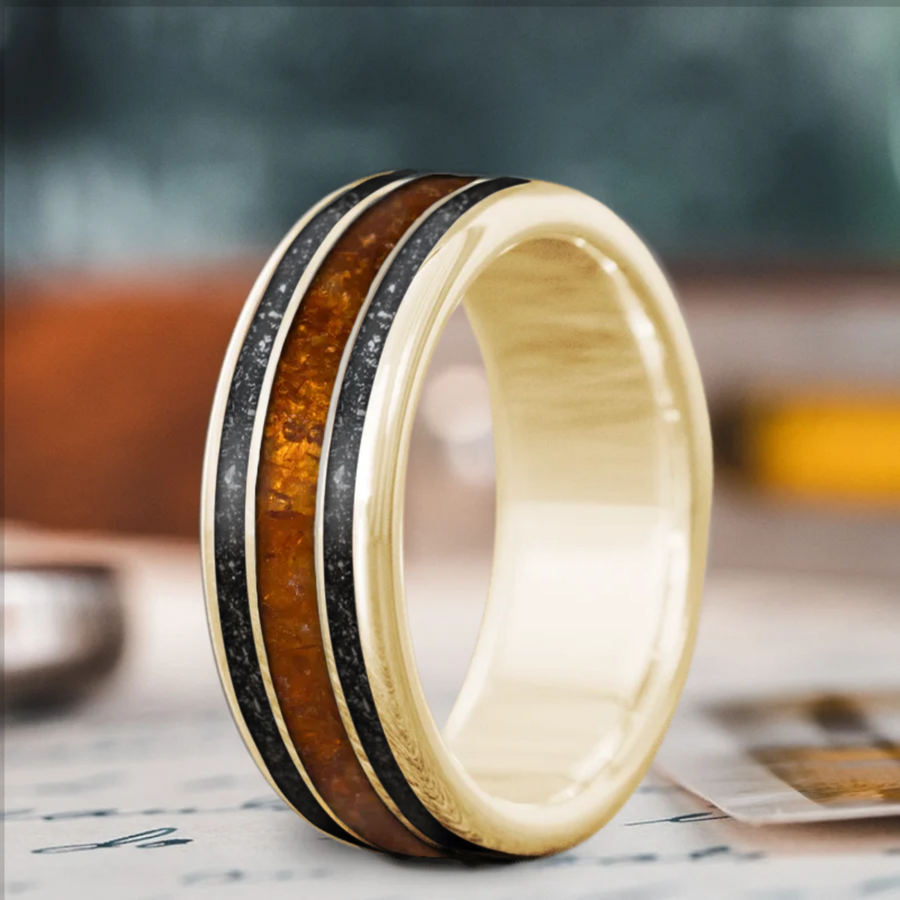 Custom Design - 3-Inlay Wide Center Ring -4mn7tr
