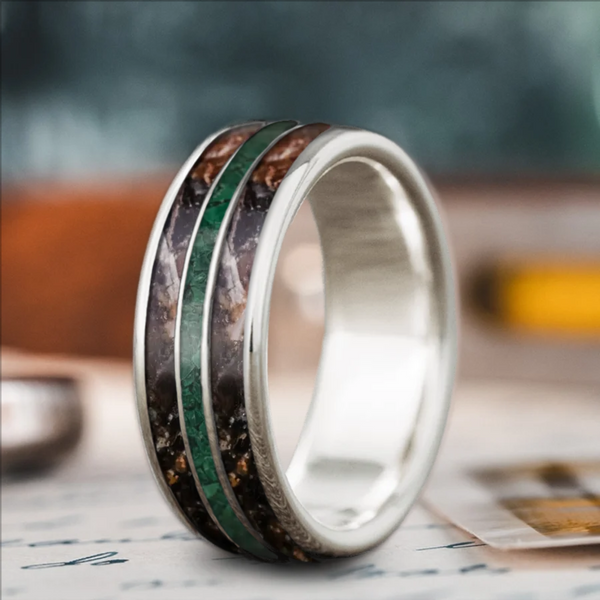 Custom Design - 3-Inlay Narrow Center Ring -vecptb