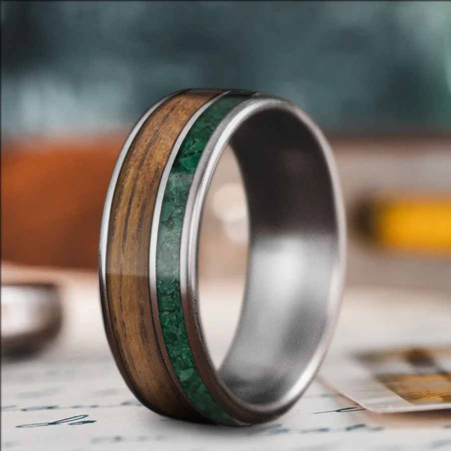 Custom Design - 2-Inlay Offset Band Ring -87vm8l