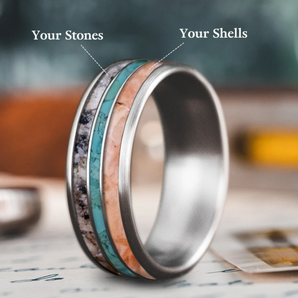 Custom Design - 3-Inlay Narrow Center Ring -8jhxpw